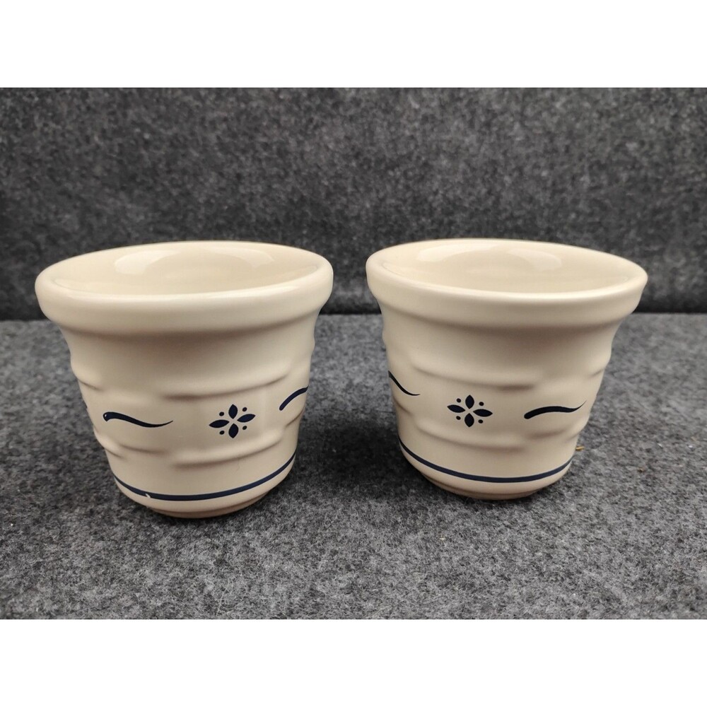 2 Longaberger Flower Pot Toothpick Holder Votive Candle Blue Woven Traditions